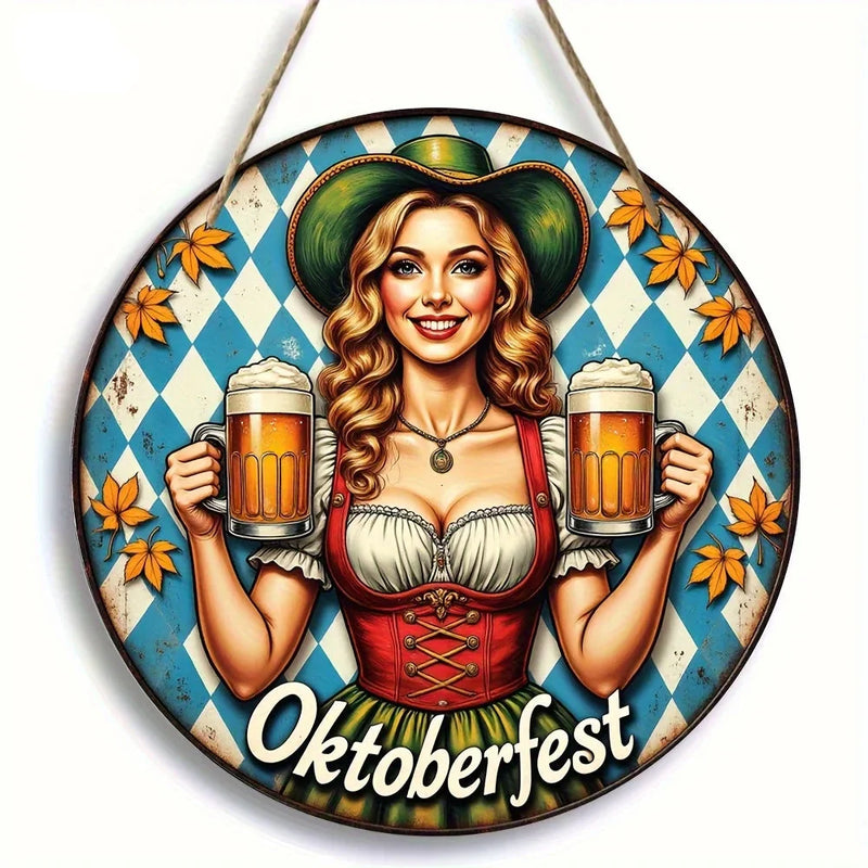 Rund vægdekoration „Oktoberfest-pige“ (20 cm) – BierMaid Art Oktoberfest 2025