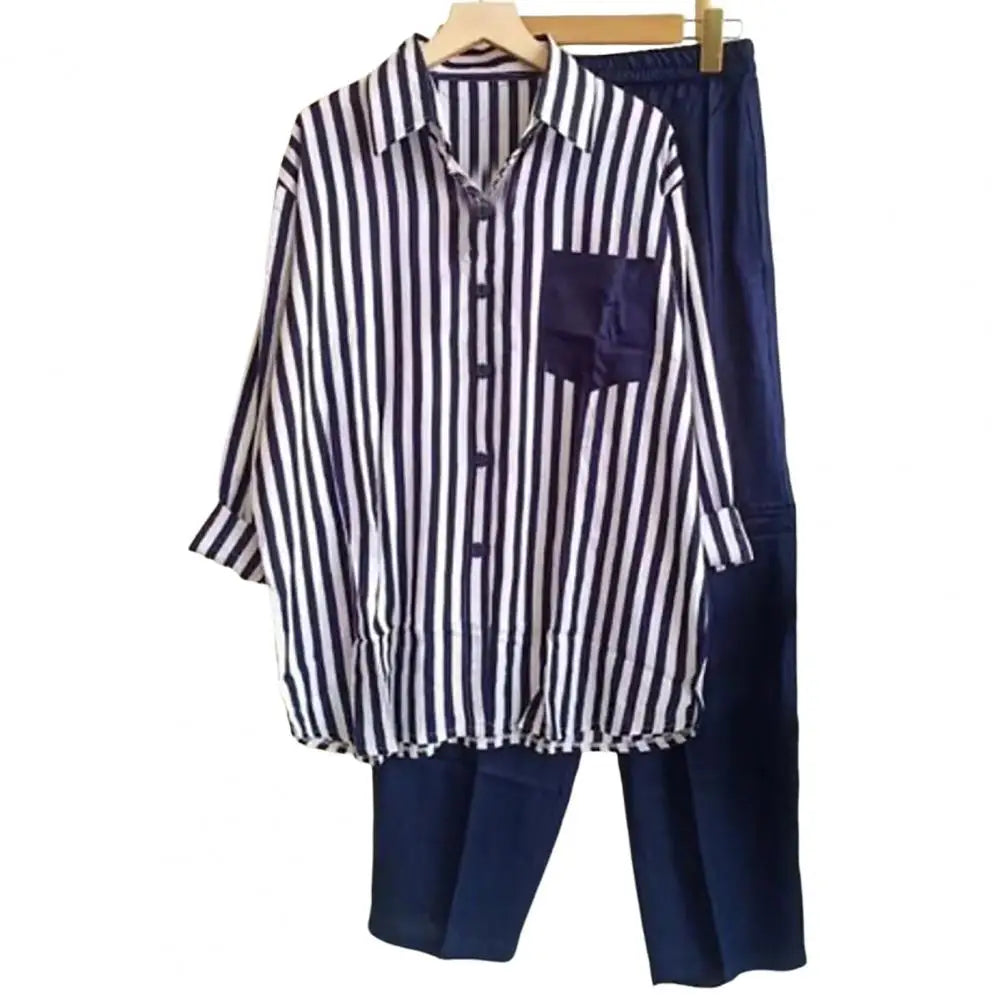 Two-piece summer set made of linen Loose shirt & wide pants - Zayenne
