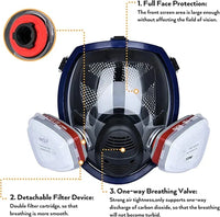 Full face mask with anti-fog lens and industrial gas filters