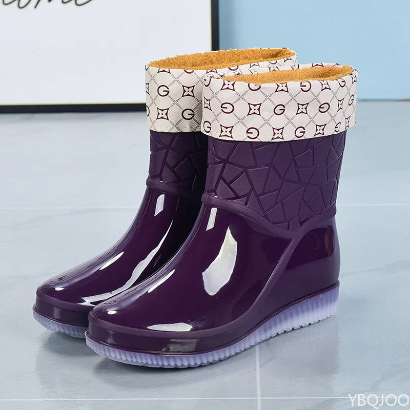 Women's mid-height waterproof rain boots with pattern & non-slip sole – Marvella
