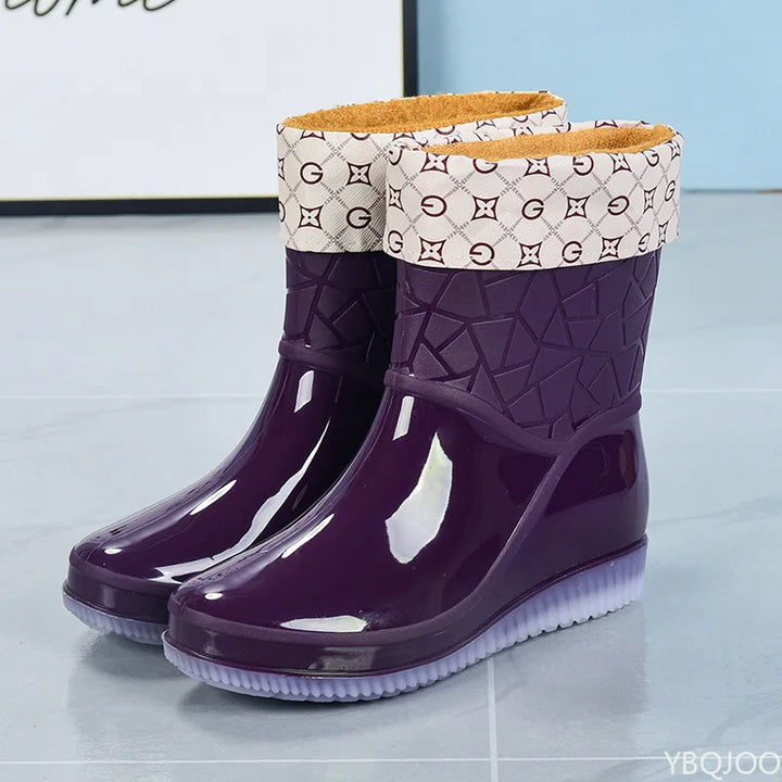 Women's mid-height waterproof rain boots with pattern & non-slip sole – Marvella