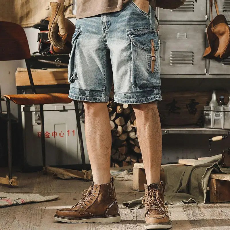 Herre Denim Cargo Bermuda i retro motorcykelstil – Ronex