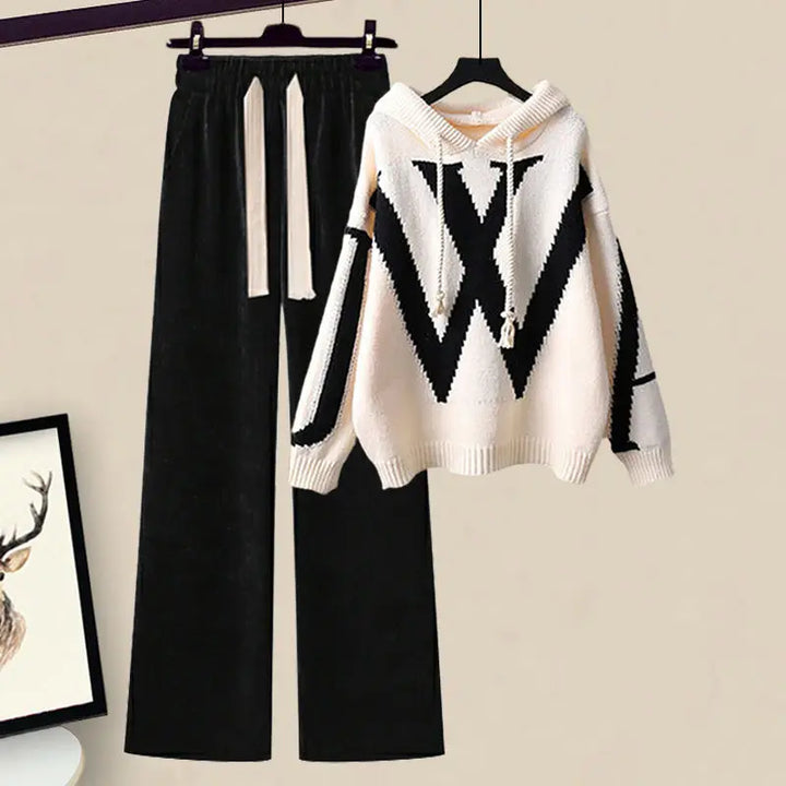 Women's Two-Piece Autumn Set with Knit Sweater and Wide Pants – Selina