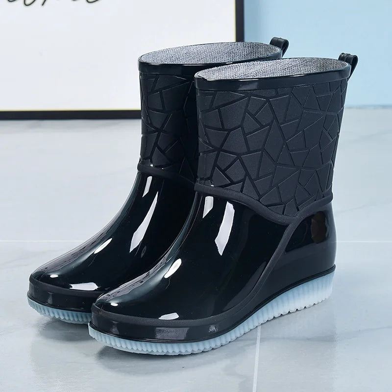 Women's mid-height waterproof rain boots with pattern & non-slip sole – Marvella