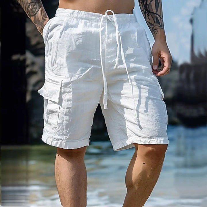 Airy men's linen shorts with wide leg and drawstring – Silas