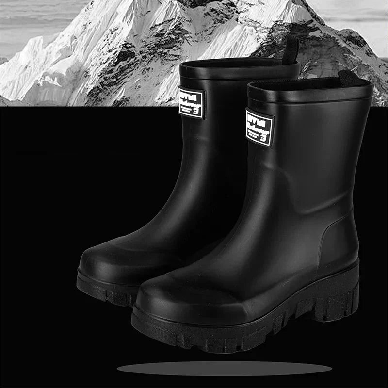 Women's Chelsea waterproof rain boots with block heel & tread sole – Saphira