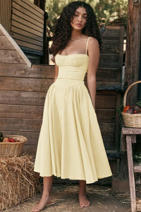 Stylish summer dress with spaghetti straps and waist corset – Mira