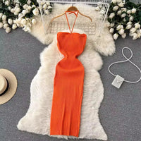 Trendy backless maxi knit dress with side slit for women (one size) – Liora