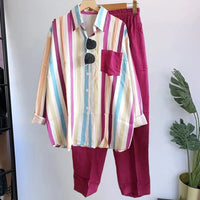 Two-piece summer set made of linen Loose shirt & wide pants - Zayenne