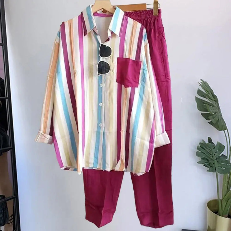 Two-piece summer set made of linen Loose shirt & wide pants - Zayenne