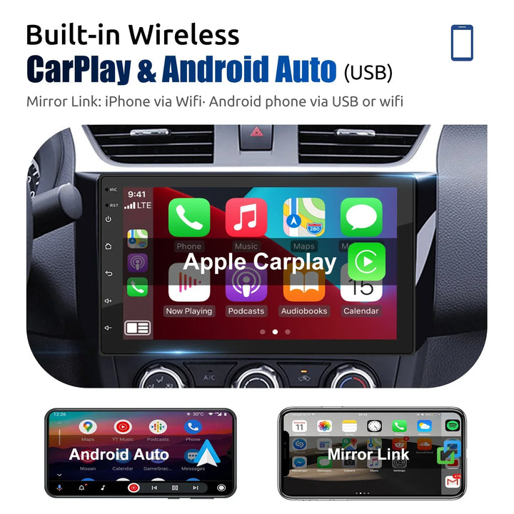 Universelles Android-Autoradio mit Touchscreen, GPS und kabellosem CarPlay