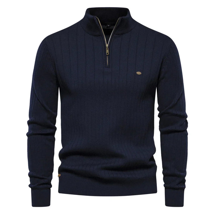 Herren Strickpullover aus Baumwolle mit Reißverschluss & Stehkragen – Ardel