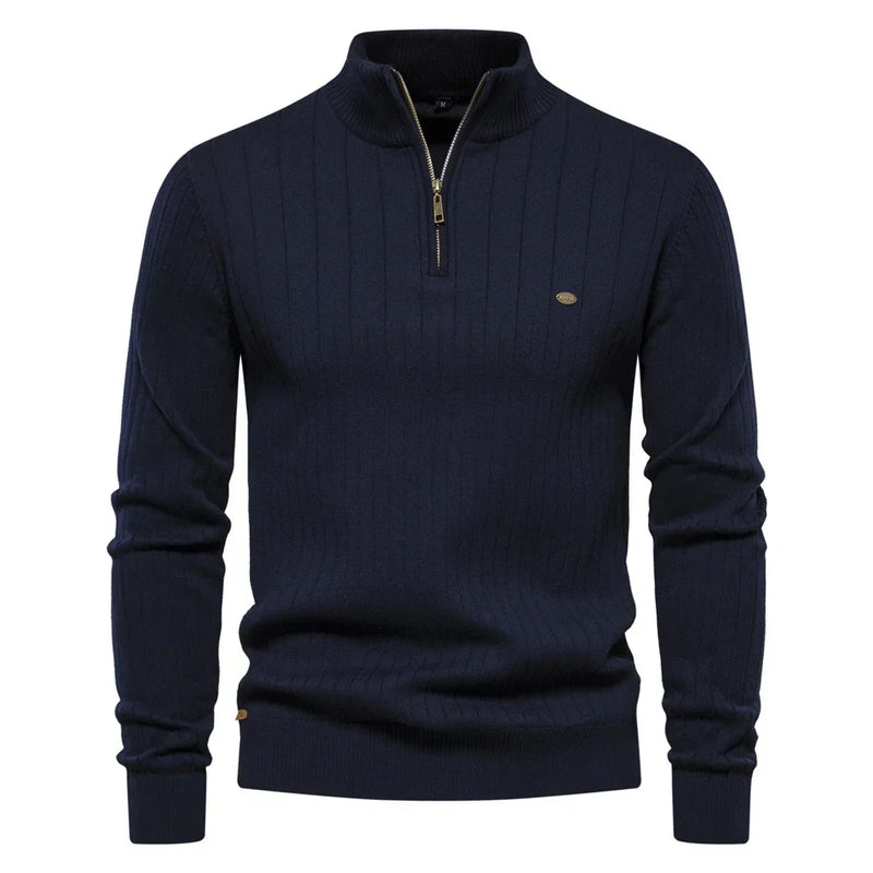Herren Strickpullover aus Baumwolle mit Reißverschluss & Stehkragen – Ardel