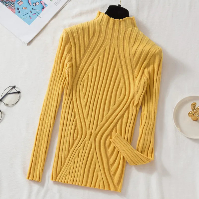 Women's knitted sweater with turtleneck and long sleeves – Elodie