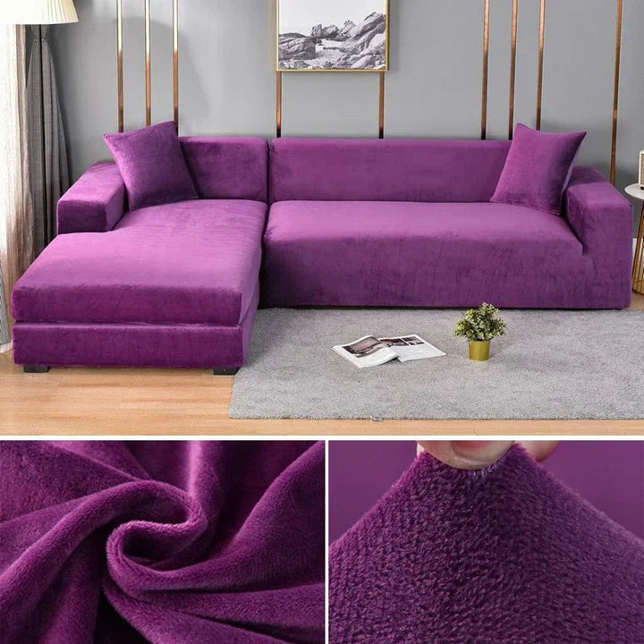 Stretch velour sofa cover with luxurious finish – Sofina
