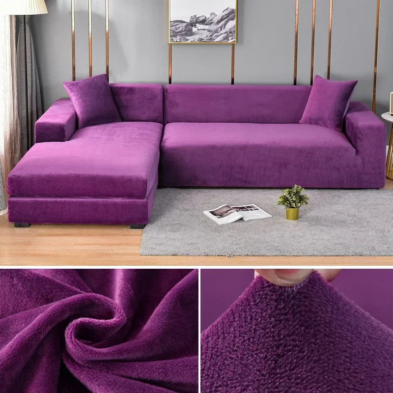 Stretch velour sofa cover with luxurious finish – Sofina