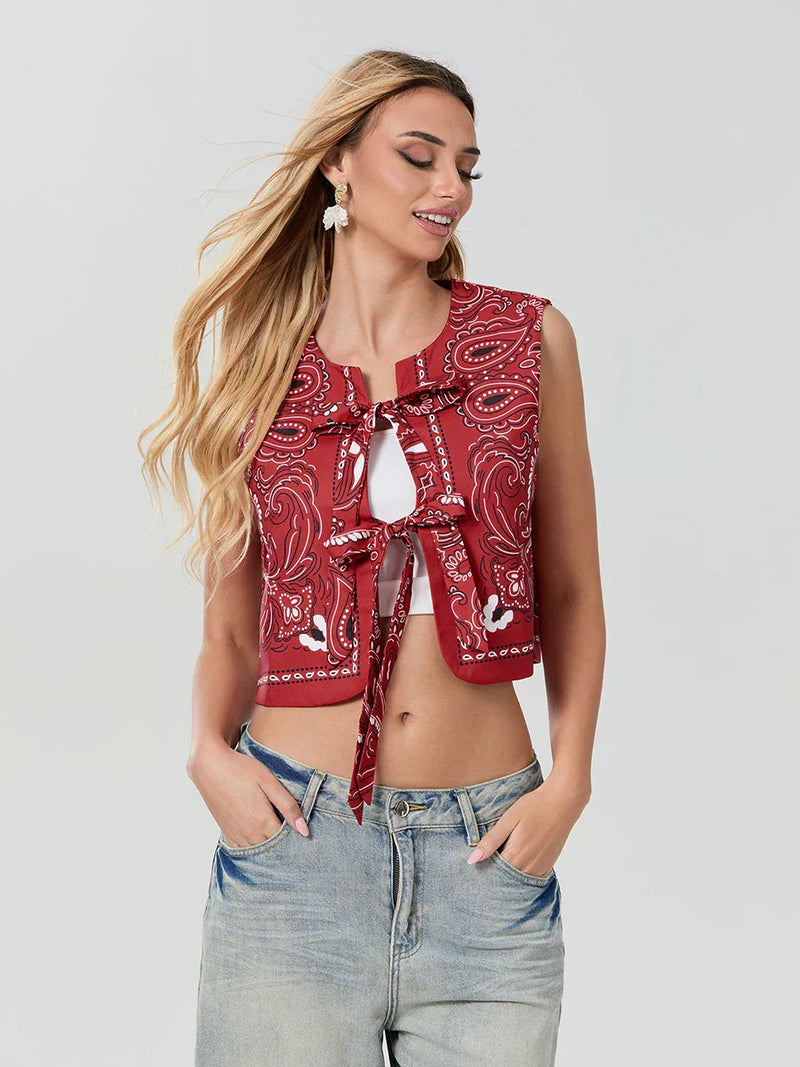 Y2K Red Bandana Wrap Top Trendy Cropped Streetwear Shirt - Liora
