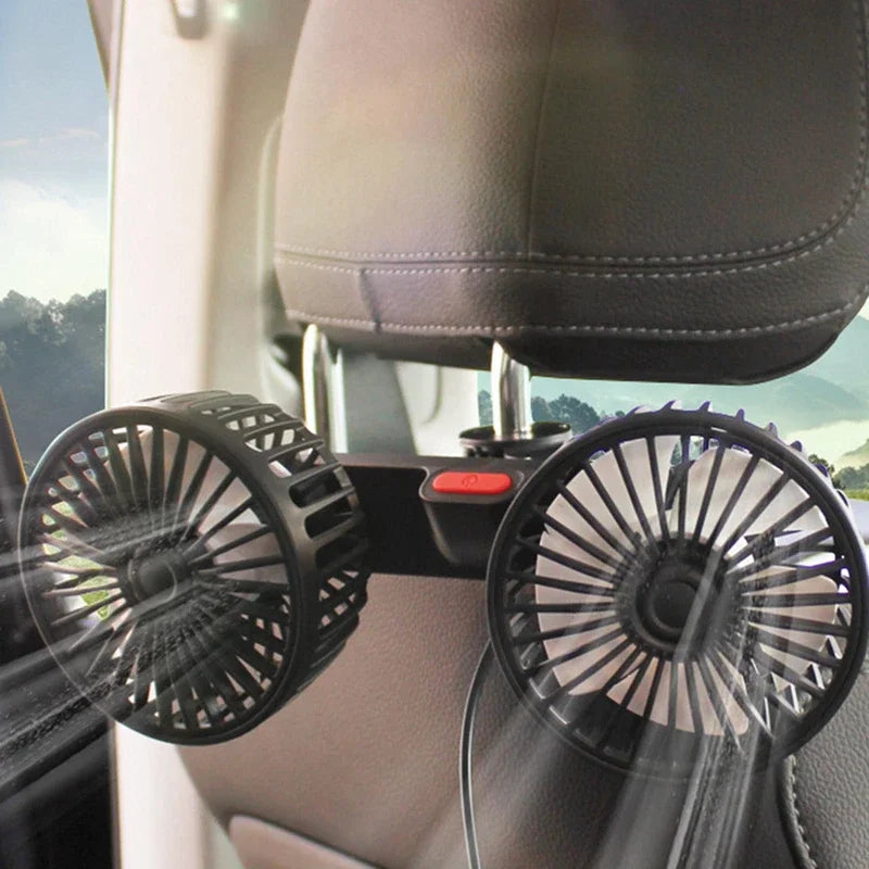 Tragbarer USB-Dual-Head-Auto-Lüfter 360° drehbar mit 3 Geschwindigkeiten – CoolBreeze