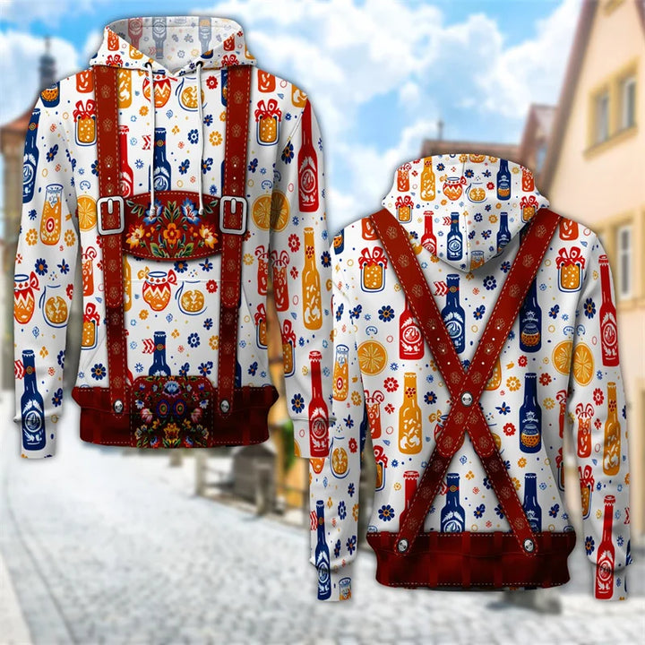 Sudadera con capucha 3D Trachten con estampado de jarra de cerveza – ProstZeit Oktoberfest 2025