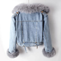 Denim- og kunstpels-elegancejakke - Stella