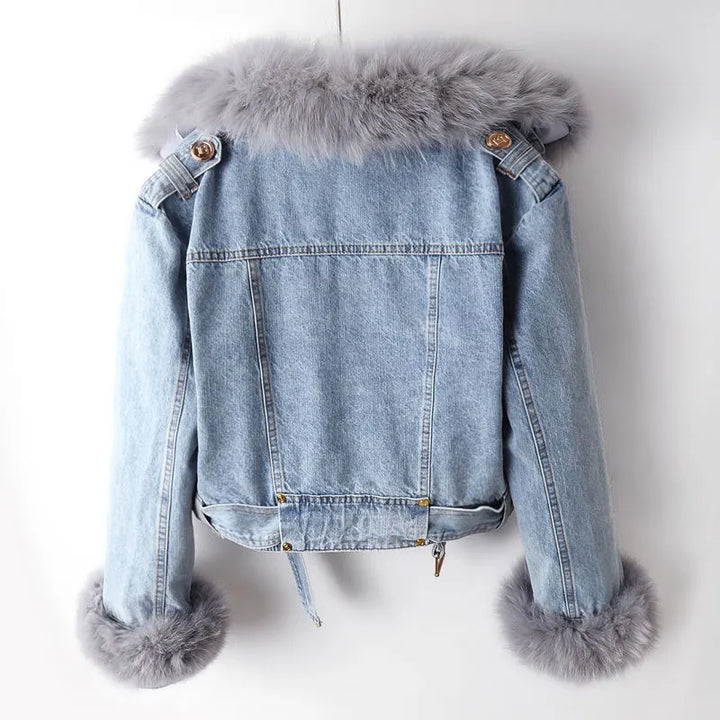 Denim- og kunstpels-elegancejakke - Stella