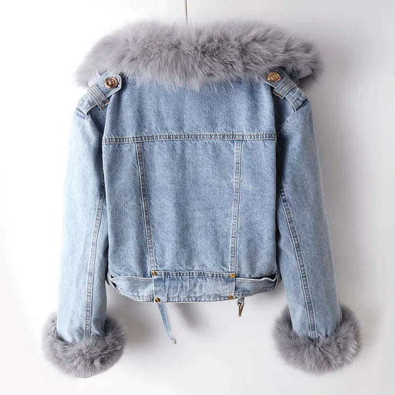 Denim- og kunstpels-elegancejakke - Stella