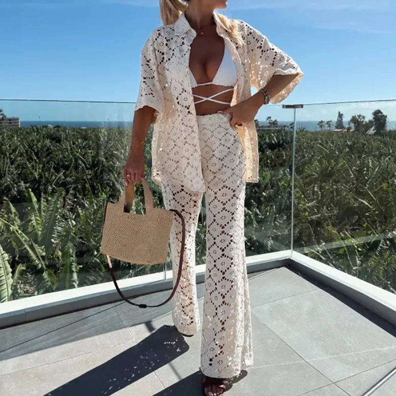 Two-piece women's lace outfit with wide pants – Livia