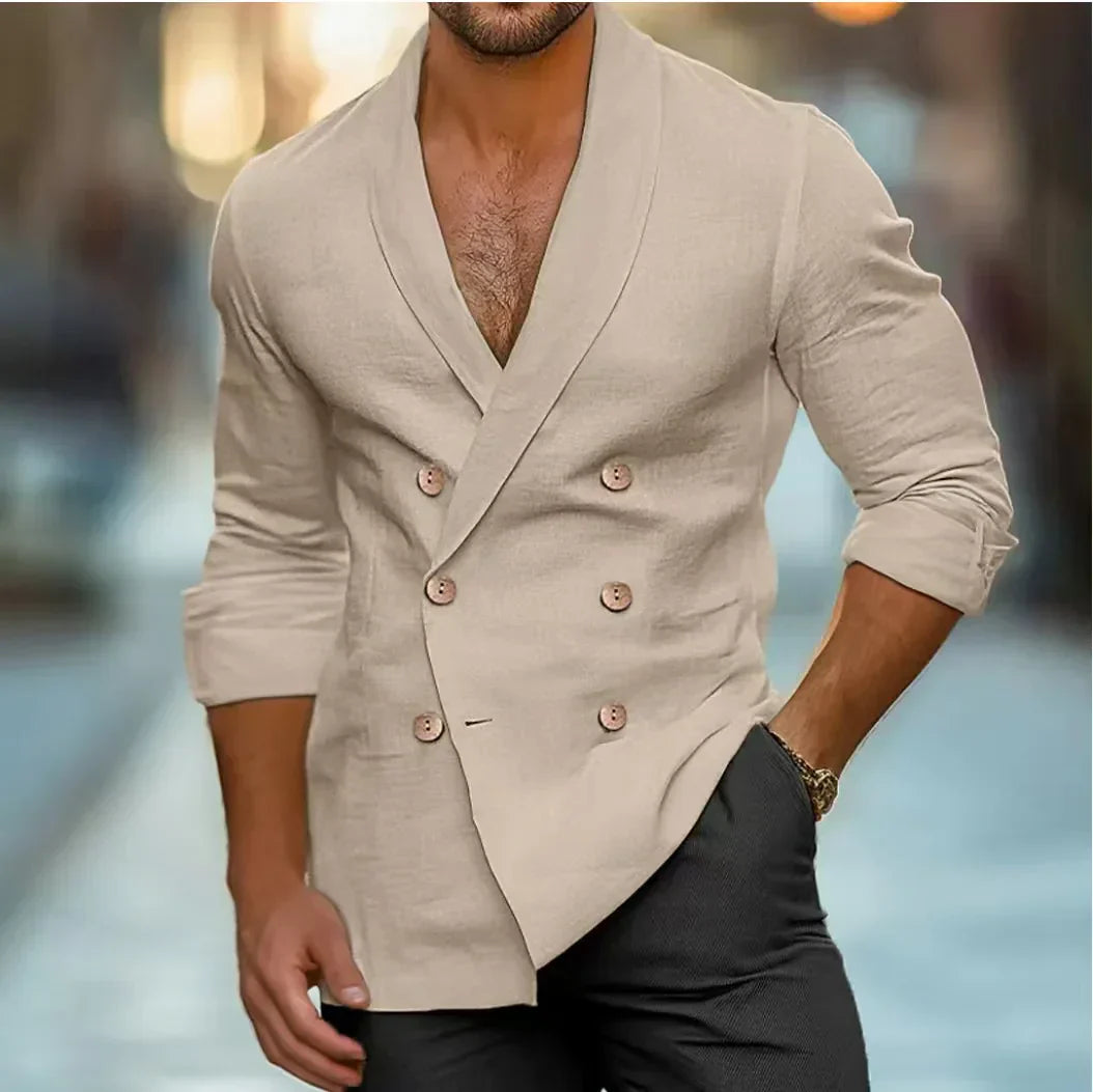 Breathable & Stylish Double-Buttoned Linen Shirt Men – Mateo