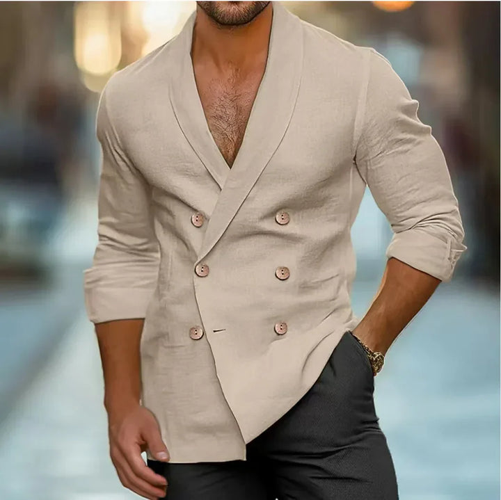 Breathable & Stylish Double-Buttoned Linen Shirt Men – Mateo
