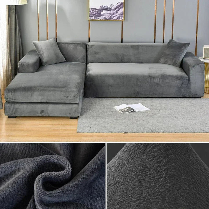 Stretch velour sofa cover with luxurious finish – Sofina