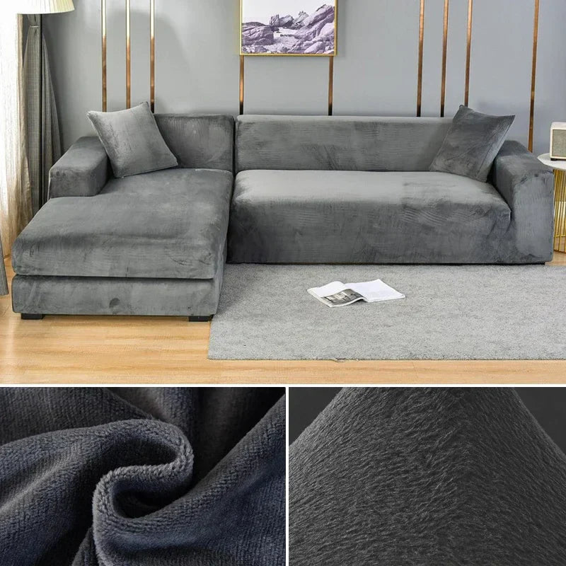 Stretch velour sofa cover with luxurious finish – Sofina
