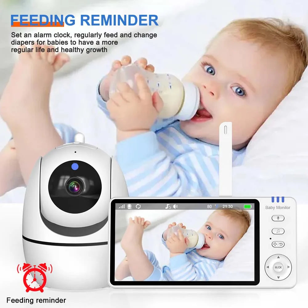 5-tommer HD video babyalarm med kamera, PTZ-zoom og nattesyn