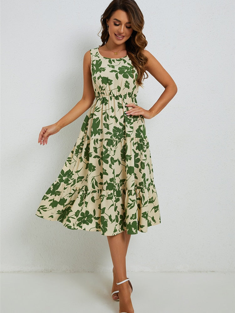 Summer Midi Dress with Floral Print – Fenna
