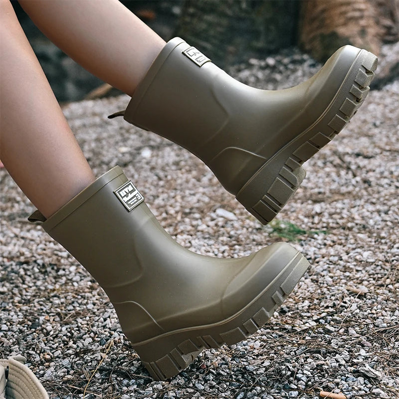 Women's Chelsea waterproof rain boots with block heel & tread sole – Saphira