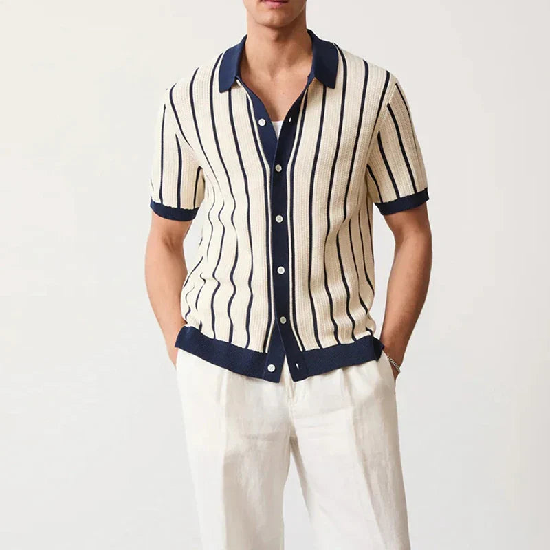 Striped knitted shirt with button placket for men – Emilio