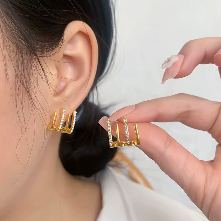 Illusion Earrings with Four Hoops and Zirconia - Zarvia