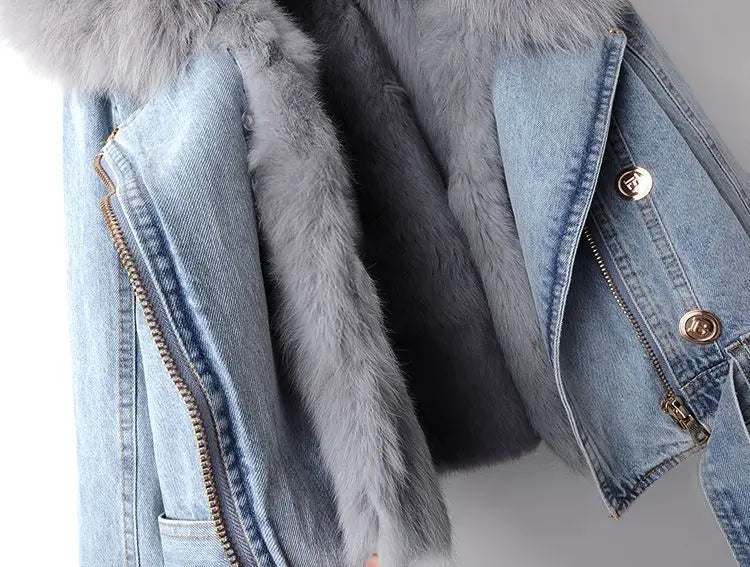 Denim- og kunstpels-elegancejakke - Stella