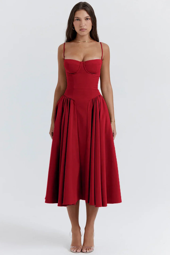 Stylish summer dress with spaghetti straps and waist corset – Mira