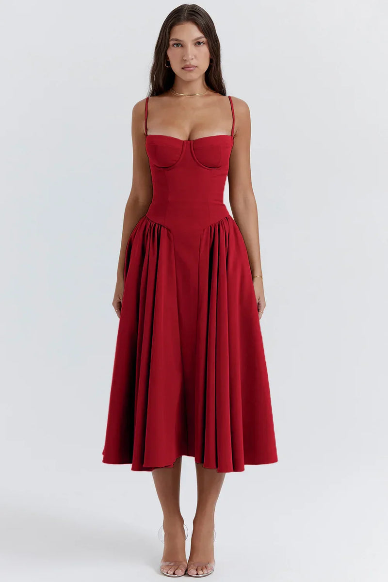 Stylish summer dress with spaghetti straps and waist corset – Mira