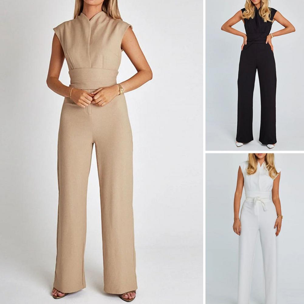 Airy women's jumpsuit with wide legs and V-neck – Maribel