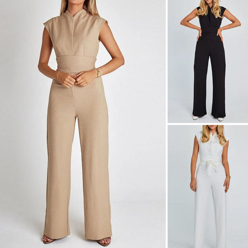 Airy women's jumpsuit with wide legs and V-neck – Maribel