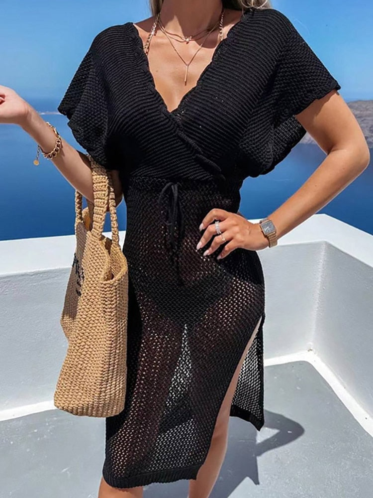 Crocheted beach dress with waist belt – Yara