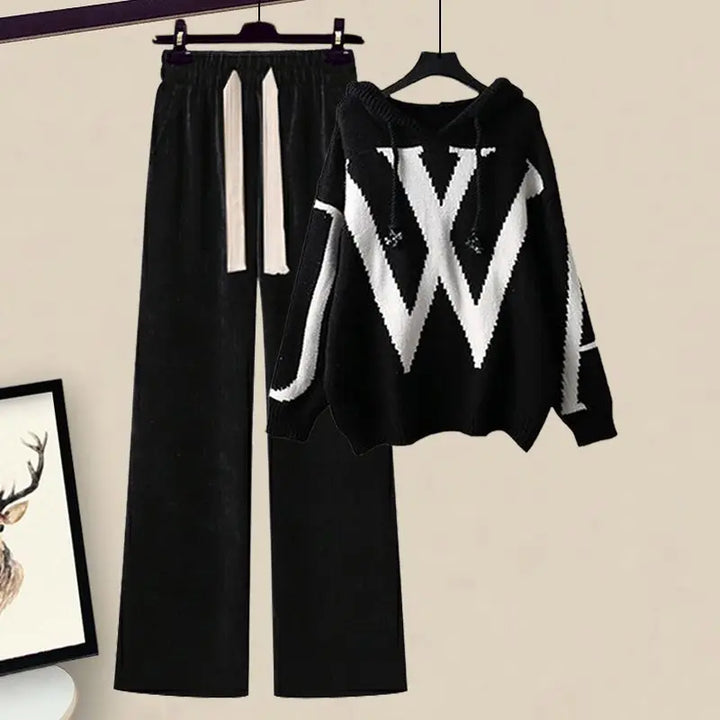 Women's Two-Piece Autumn Set with Knit Sweater and Wide Pants – Selina