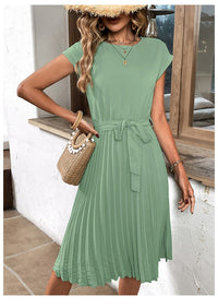 Pleated A-line summer dress with short sleeves – Melina
