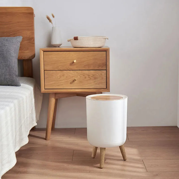 Holz-Hochfuß-Mülleimer mit Druckdeckel – EcoBin