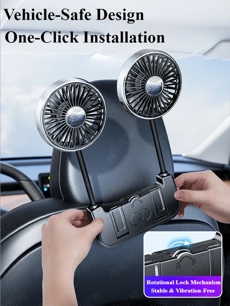 Dual-Head Rear Table Fan – Eary – (USB-C Rechargeable)