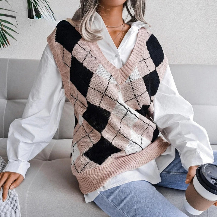 Women's Checked Knitted Vest Top – Yara