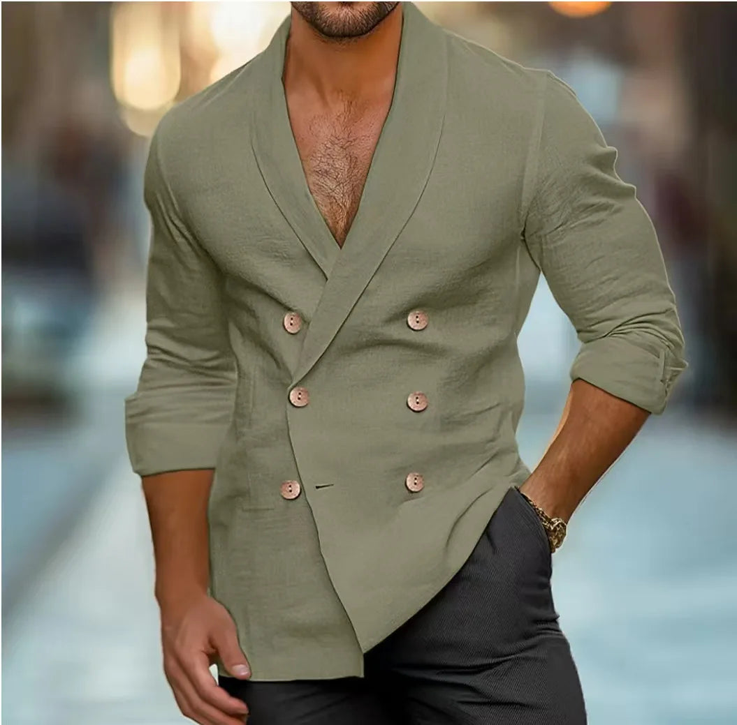 Breathable & Stylish Double-Buttoned Linen Shirt Men – Mateo