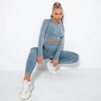 Conjunto de yoga para mujer sin costuras con top corto - Nova