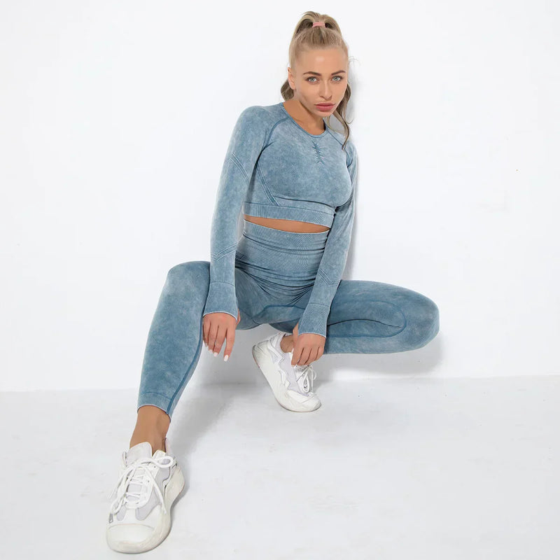 Conjunto de yoga para mujer sin costuras con top corto - Nova